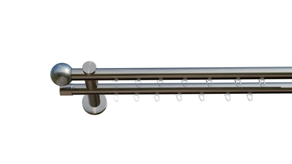 inDeco COLUMBES, curtain rod with inner track Ø 16 mm made to measure, 2-rail, stainless steel look, complete set with accessories.