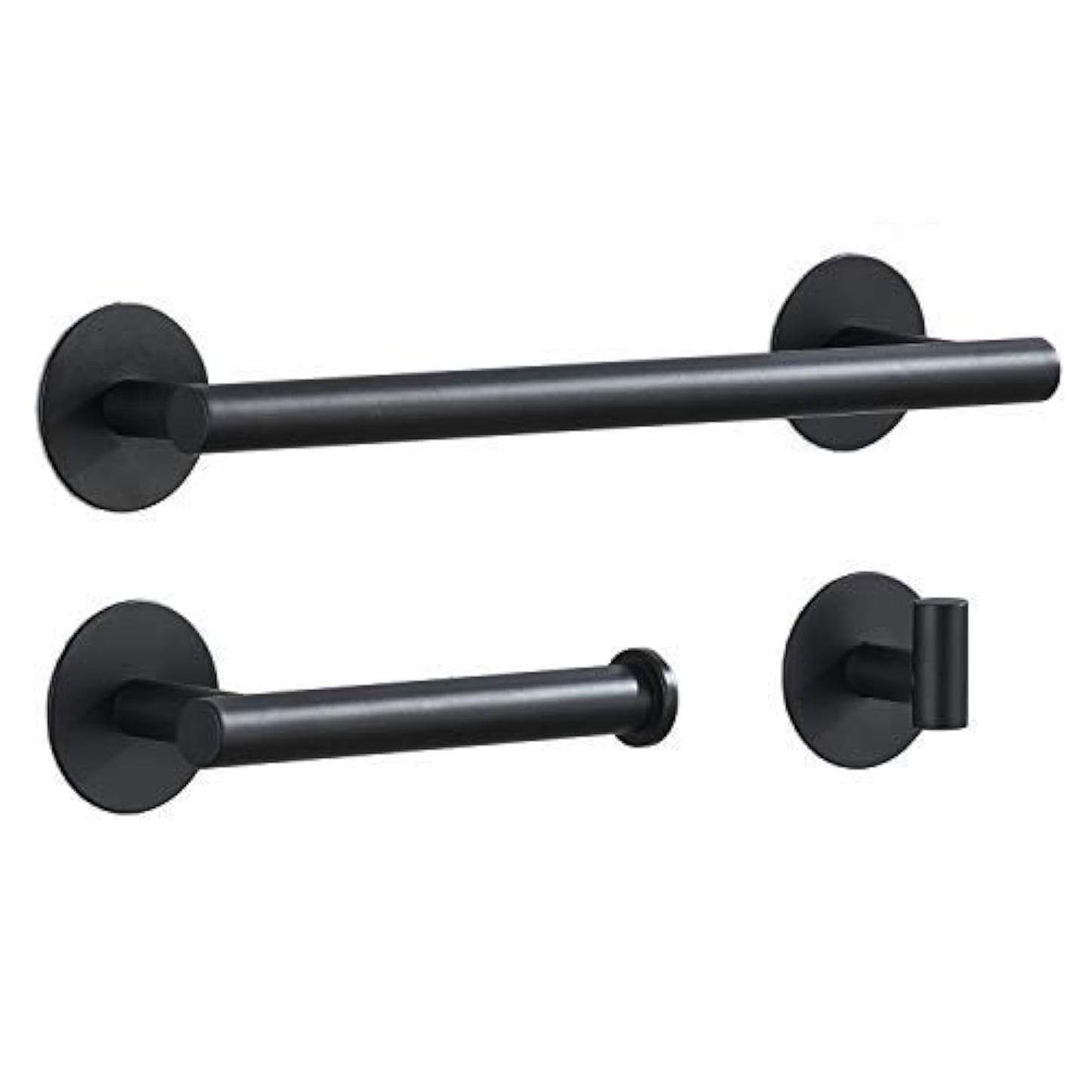 3-piece bathroom accessories set without drilling - matte black adhesive 30cm towel holder with toilet paper holder and towel hooks.