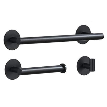3-piece bathroom accessories set without drilling - matte black adhesive 30cm towel holder with toilet paper holder and towel hooks.