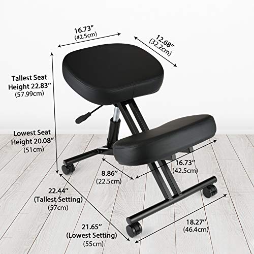COOCHEER Knee Chair Ergonomic, Adjustable Chair for Office Home, PU Leather Office Stool with Knee Rest to Improve Posture, Desk Chair with Wheels, 3" Cushion