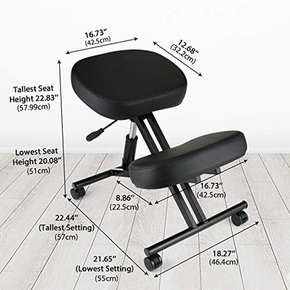 COOCHEER Knee Chair Ergonomic, Adjustable Chair for Office Home, PU Leather Office Stool with Knee Rest to Improve Posture, Desk Chair with Wheels, 3" Cushion