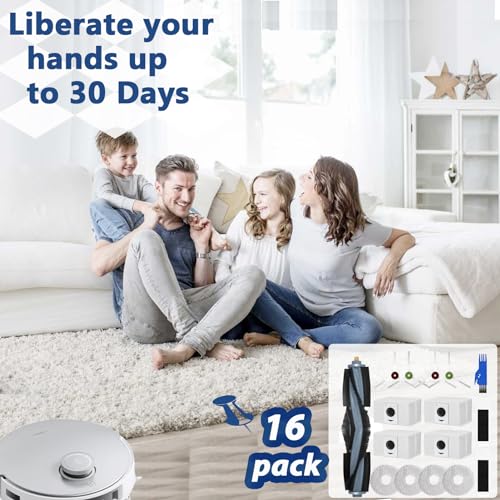 16 pieces Replacement Parts Accessories Compatible with Ecovacs Deebot T20e OMNI/T20 OMNI Vacuum Cleaner, 1 Main Brush + 2 Filters + 4 Side Brushes + 4 Cleaning Cloths + 4 Vacuum Bags + 1 Cleaning Brush