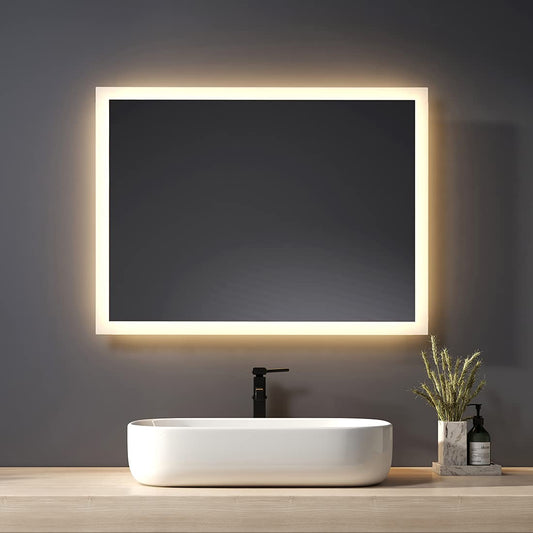 HeilMeta bathroom mirror with LED lighting 80x60cm, bathroom mirror 3000K warm white light, wall mirror with lighting, vertical/horizontal installation.