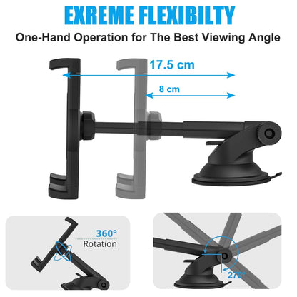 woleyi Tablet Holder for Car Dashboard, Car Tablet Phone Mount with Suction Cup Telescopic Arm for iPad Pro 9.7, 10.5, 11 / Air Mini 5 4 3 2, Galaxy Tabs, iPhone Series 4-11" Phones and Tablets