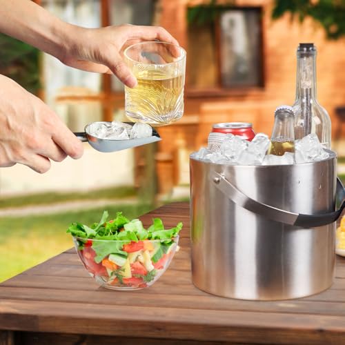 3.2L Insulated Ice Bucket with Silicone Lid, Tongs, and Strainer