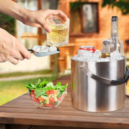 3.2L Insulated Ice Bucket with Silicone Lid, Tongs, and Strainer