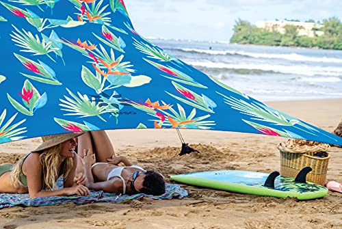 Neso beach tent with sand anchor, portable sunshade - 2.1m x 2.1m - Patented with reinforced corners for stabilization (Tropical Flowers)