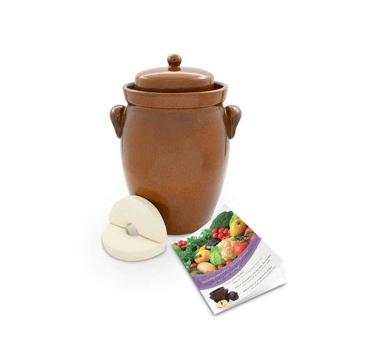 KERAZO Garden pot 7 liters made of stoneware ceramics including lid + stone + instructions [Form 2] BROWN - Cucumber pot Insert pot Rum pot Fermentation