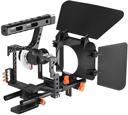 Andoer C500 Camera Rig Aluminum Alloy Kit with Camera Cage, Matte Box, Follow Focus, Hand Grip, 15mm Rod for Panasonic GH4. Camera recorder video cage rig installation set for film.