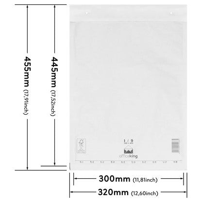 50 air bubble mailers, bubble envelopes I9, Inner dimensions: 300 x 445 mm, White shipping packaging cushioned envelopes self-adhesive suitable for DIN A3