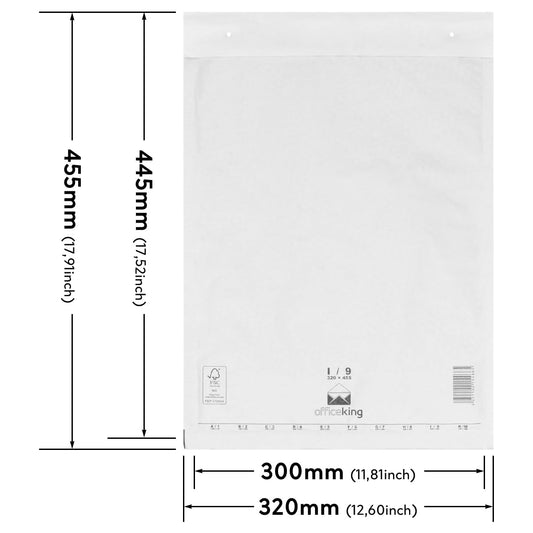 50 air bubble mailers, bubble envelopes I9, Inner dimensions: 300 x 445 mm, White shipping packaging cushioned envelopes self-adhesive suitable for DIN A3
