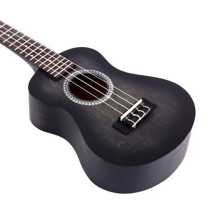 Winzz 23" Ukulele Concert Beginner Set for Kids Adults, Unique Color Design, with Bag, Tuner, Extra Strings, Strap, Music Note Stickers (Black)