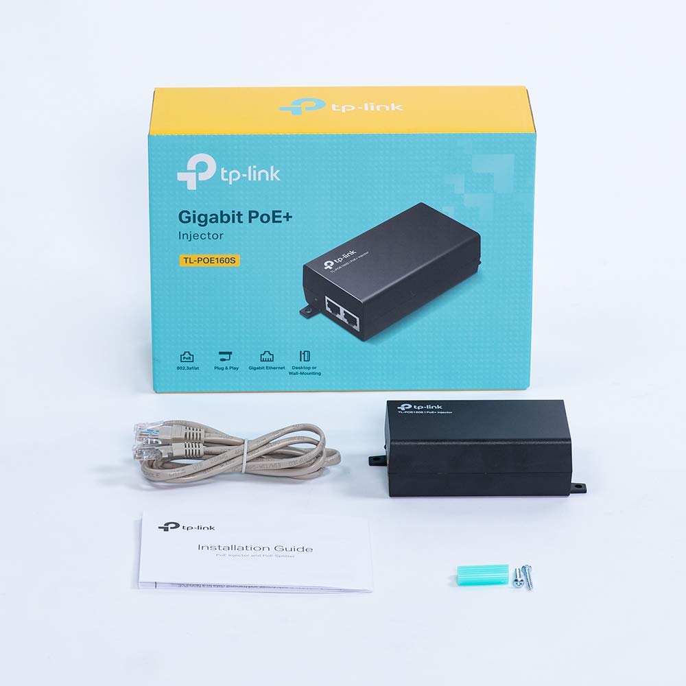 TP-Link TL-POE160S PoE+ Injector (2 Gigabit Ports, compatible with 802.3af/at, total power up to 30W, wall-mount and desktop design, plug and play) Black, unique