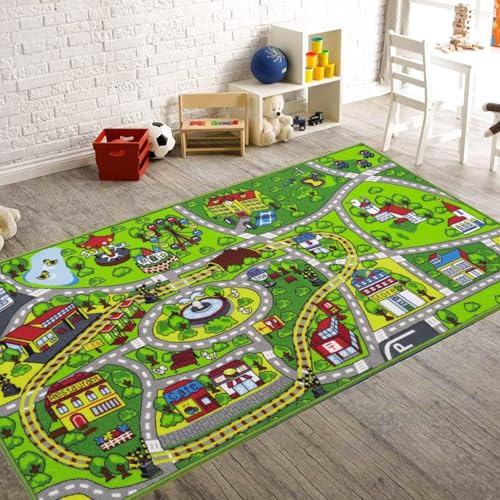 Booooom Jackson Children's Play Mat Road, Train Play Mat, Road Mat for Kids, Car Play Mat, Car Mat for Kids, Non-slip Play Mat, Train Mat, Children's Room Carpets