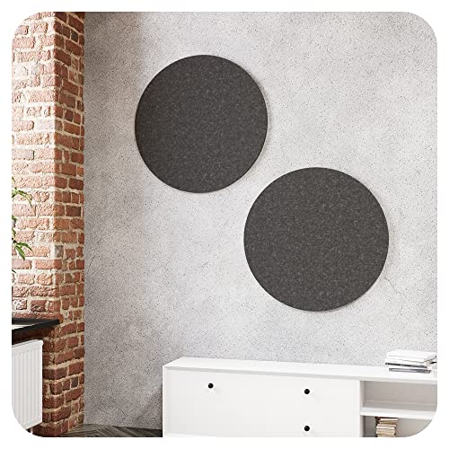 2x acoustic panels for wall & ceiling made of recycled felt - sound absorber acoustic felt diffuser round Ø 550x12 mm Night Gray