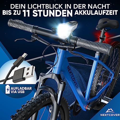 NEXTCOVER® bike light set with [LightSense] sensor & 11h battery life I USB rechargeable & waterproof I StVZO approved I LED front bike light I bike lamp & bike rear light (80 Lux Pro+)