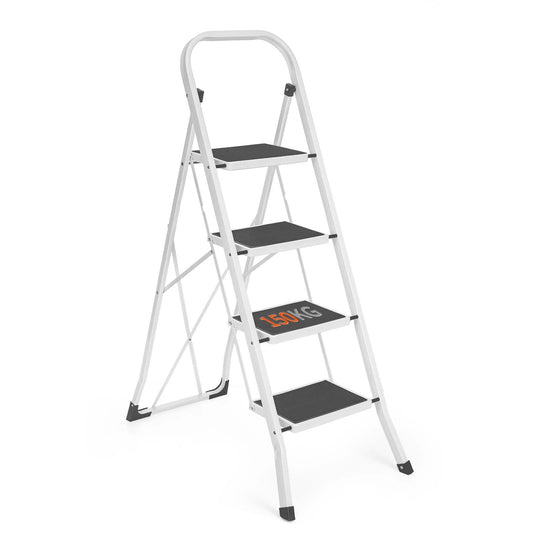 HOUSE DAY Folding 4 Step Ladder with Handle, Step Ladder for Kitchen Home Outdoor Adults, Non-Slip Folding Step Stool for Household and Office, Foldable Ladder Load Capacity up to 150 kg