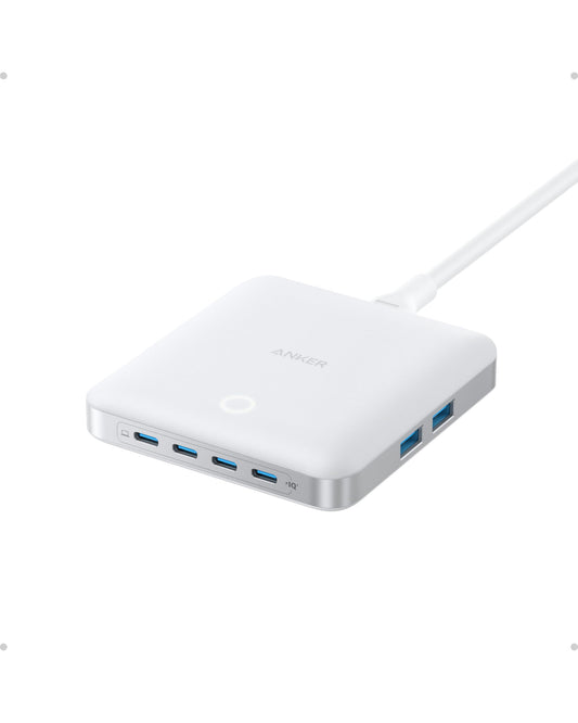Anchor Nano Charger, 6-port charging station with 130W output, 4 USB-C and 2 USB-A ports, compact and stylish, for iPhone 17/16/15 series, iPad, MacBook, Pixel, Galaxy and more.