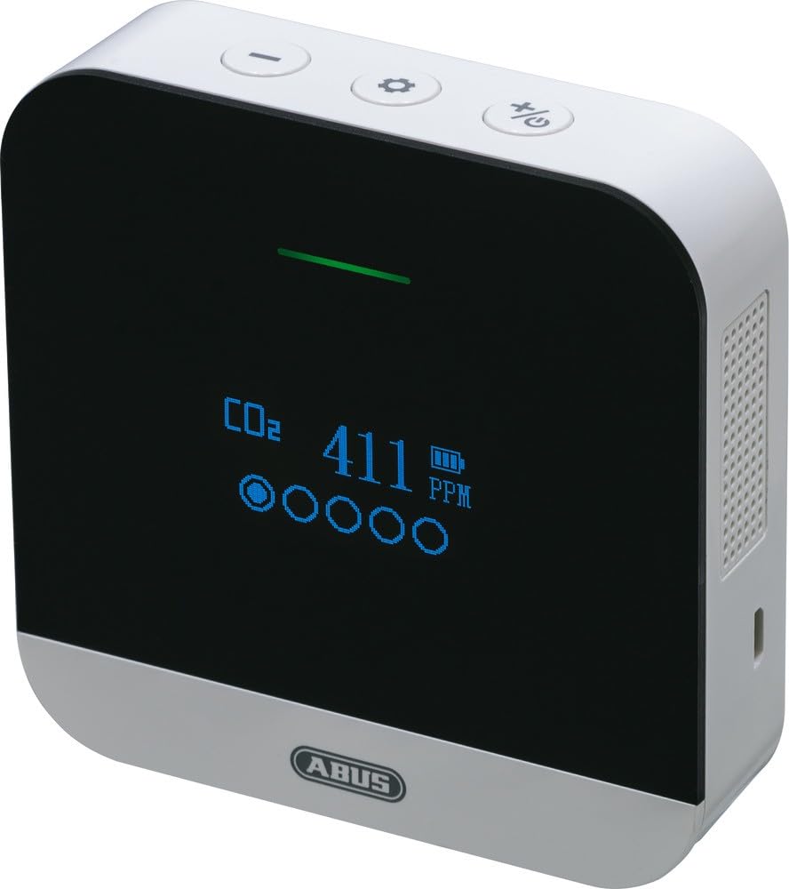 ABUS CO2 Alarm - CO2WM110 AirSecure - Monitor for air quality, humidity, and temperature in the room - with alarm and CO2 indicator - 10-year sensor.