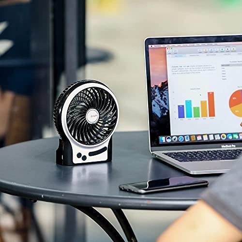 EasyAcc Desk Fan Battery, USB Fan Battery Portable Mini Fan with Side Light 2600 Battery 3 Speeds Table Fan Battery Fan Travel, Home, Outdoor, Office, Camping