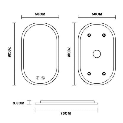 YOLEO bathroom mirror with lighting oval, dimmable 70x50cm, fog-free wall mirror with touch switch, 3 light colors, 6500K.