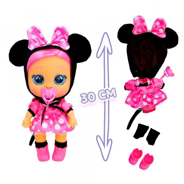 CRY BABIES Dressy Minnie is an interactive doll that cries real tears, with hair to style, clothes to change, and accessories to play with - a toy and gift for boys.
