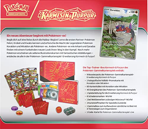 Pokémon Trading Card Game: Top Trainer Box Crimson & Purple (Coraidon) (9 booster packs & premium accessories)