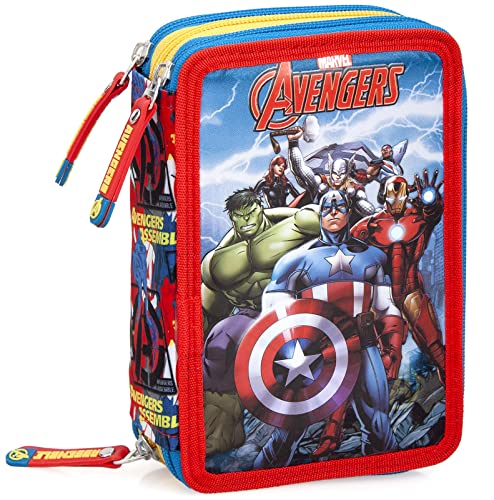 Clondo pencil case 44 pieces, for Avengers fans, pencil case, pencil case for stationary, pen case with pens, ballpoint pen, kids, girls & boys, 3 compartments