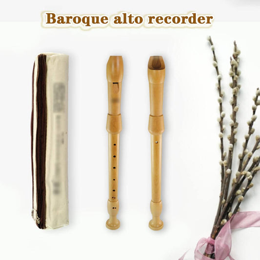 Adults' detachable alto maple block flute, 8-hole F flute for adults in the Baroque style, with storage bag and cleaning rod (Natural, Baroque F)
