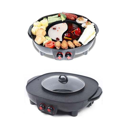 2 In 1 Hotpot and Grill, Electric Hotpot Pot Electric Grill Non-Stick Smokeless Grill Oven, Indoor Korean BBQ Grill Barbecue Fondue Raclette, for 5-6 people