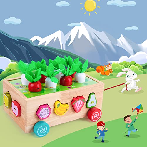 XIAPIA Montessori learning game for 4 5 6 years, educationally valuable for learning numbers, children's math learning toy made of wood, gift for preschool boys girls (carrot cart)