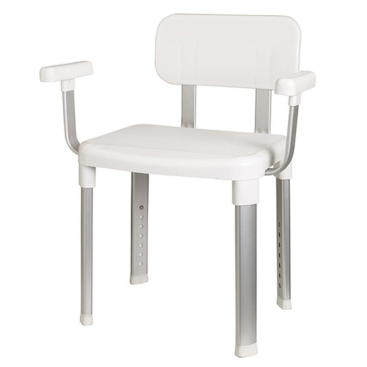 Weinberger Shower Chair with Backrest and Armrests | Adjustable Height | Anti-Slip | Supports up to 150 kg | Modern Bathroom Seat for Seniors | Model 43907 | White