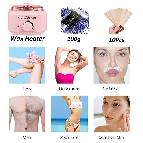 Apore wax warmer hair removal, waxing machine set wax warmer heater waxing kit wax heater, wax hair removal set (White+100g wax beans+10 pieces wooden spatulas)