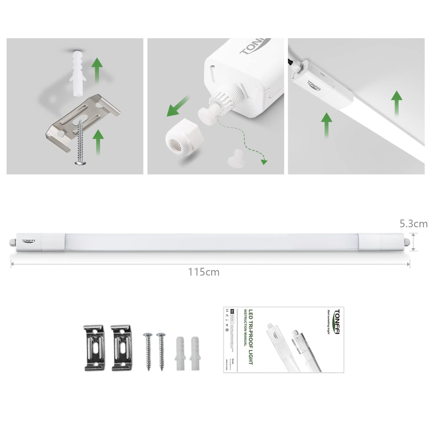 TONFFI 10 piece moisture-proof LED light 115cm 36W LED tube, IP65 waterproof linkable moisture-proof lamp workshop lamp cellar lamp garage lamp ceiling light for bathroom office warehouse, neutral white 4000K