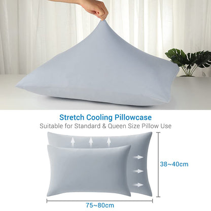Luxear cooling pillowcase set of 2, pillowcase elastic with Arc-Chill cooling fibers breathable, silky pillowcases with zipper, hair/skin friendly pillow cover, 40x80cm-Gray