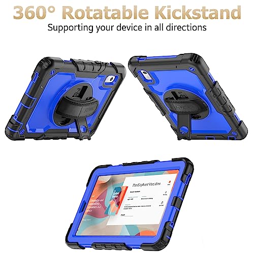 SEYMAC Case for Lenovo Tab M9 2023 9 Inch (TB-310FU), Shockproof Rugged Case with Screen Protector, Pencil Holder, 360° Rotatable Stand, and Hand Strap for Lenovo Tab M9 (Blue)