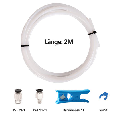 6 pieces of 4mm x 2m PTFE hose set, 1 1.75mm PTFE hose + 1 hose cutter + 2 PTFE Teflon tube clamps + 2 PC4-M6 PC4-M10 pneumatic connectors 3D Printer Accessories.