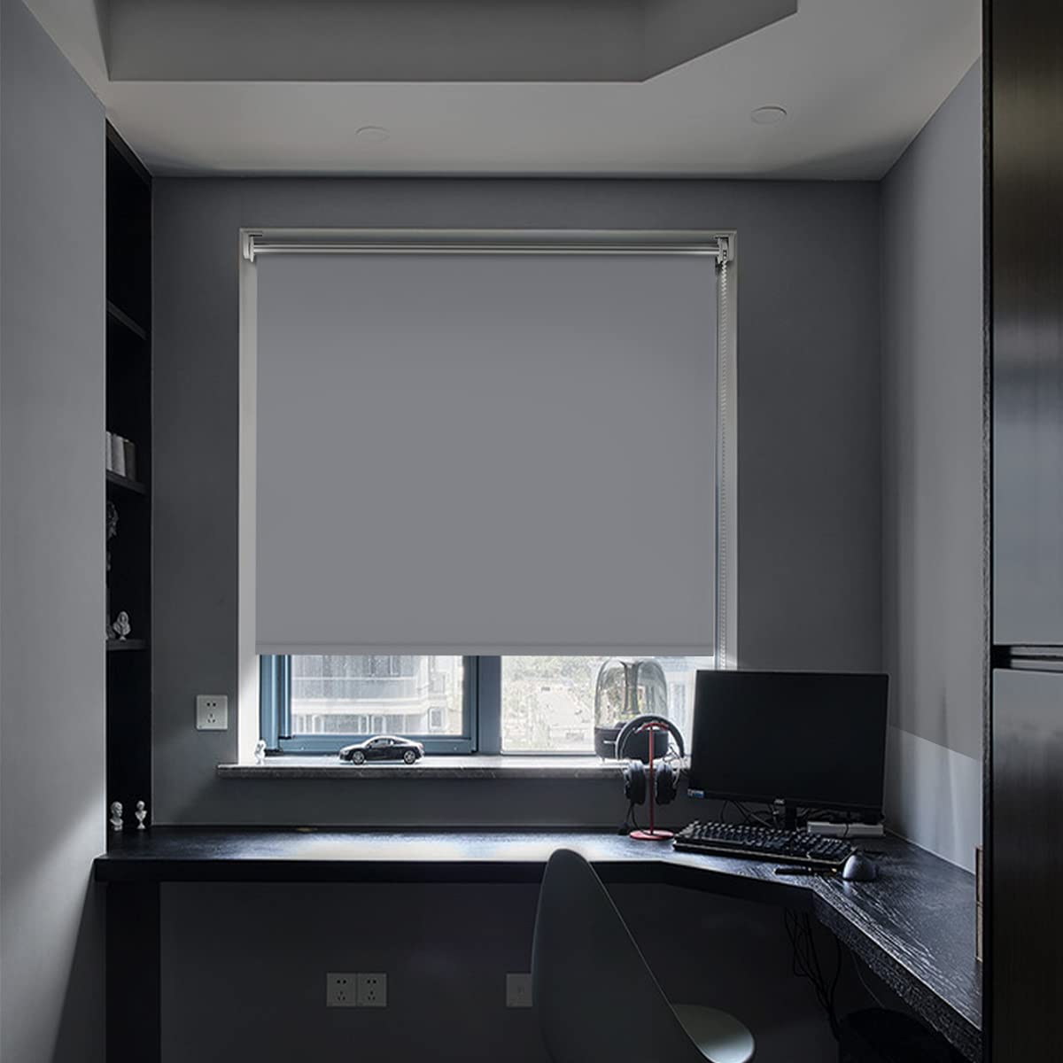 bobodeco blackout roller blind without drilling & with drilling, blackout roller blind with clamp, white 85x130cm (WxH), thermal roller blind privacy and sun protection, roller blinds heat protection for windows & doors