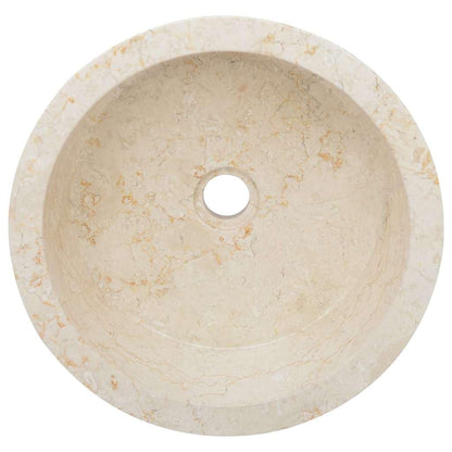 vidaXL Bathroom Sink Countertop Washbasin Vanity Washstand Washbowl Hand Basin Natural Stone Vessel Cream Ø40x15cm Marble