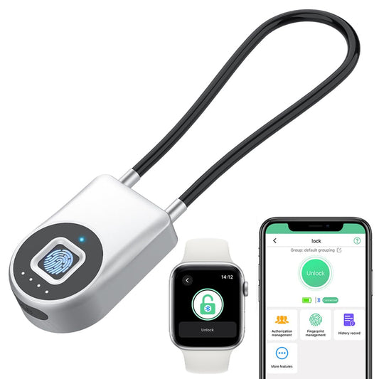 eLinkSmart electronic cable lock with fingerprint, phone app: 22CM waterproof keyless cable lock for door, school, gym locker, waterproof.