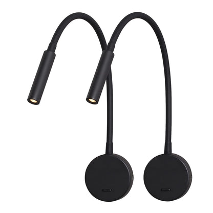 DAWALIGHT Swan Neck Lamp 2 Pack, 3W LED 3000K Warm White Wall Lamp Reading Lamp Wall Mount with Switch Bed Reading Light Wall Mount pure Bedroom, Aluminum, Black