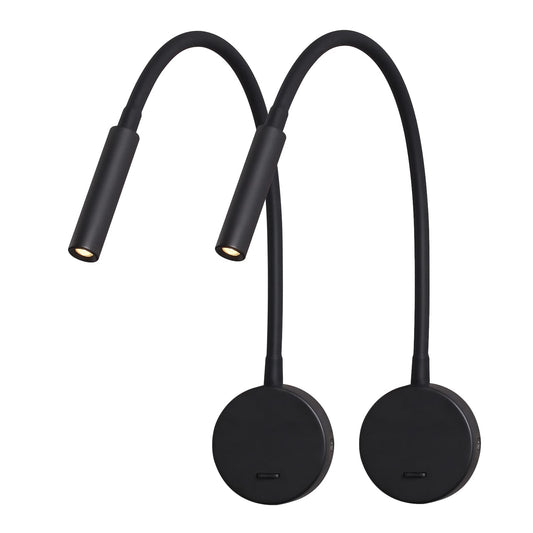 DAWALIGHT Swan Neck Lamp 2 Pack, 3W LED 3000K Warm White Wall Lamp Reading Lamp Wall Mount with Switch Bed Reading Light Wall Mount pure Bedroom, Aluminum, Black