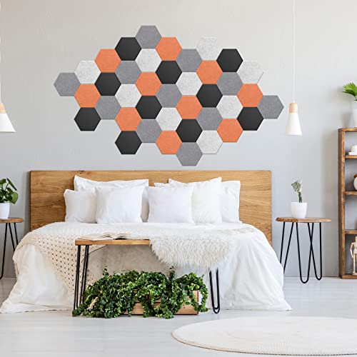 JBER Hexagon Acoustic Panels, soundproof foam panels, self-adhesive, 35.6 x 30.5 x 1cm, high-density sound-absorbing panels for acoustic treatment, home office, 12 pieces - silver gray