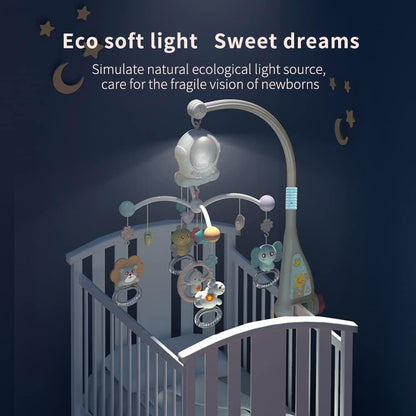 Eners Baby Music Mobile Crib, Wind-up Music Box Mobile for Baby Girl Boy, Mobile Holder for Crib Changing Table with Music and Light & Remote Control and Rotation Function (Green)
