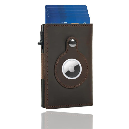 Shine Wine Airtag Smart Wallet | 100% Genuine Leather | RFID Blocking Technology | Slim Minimalist Air Tag | Best Gift for Men | Credit Card Money Holder (Leather, Coffee Color)