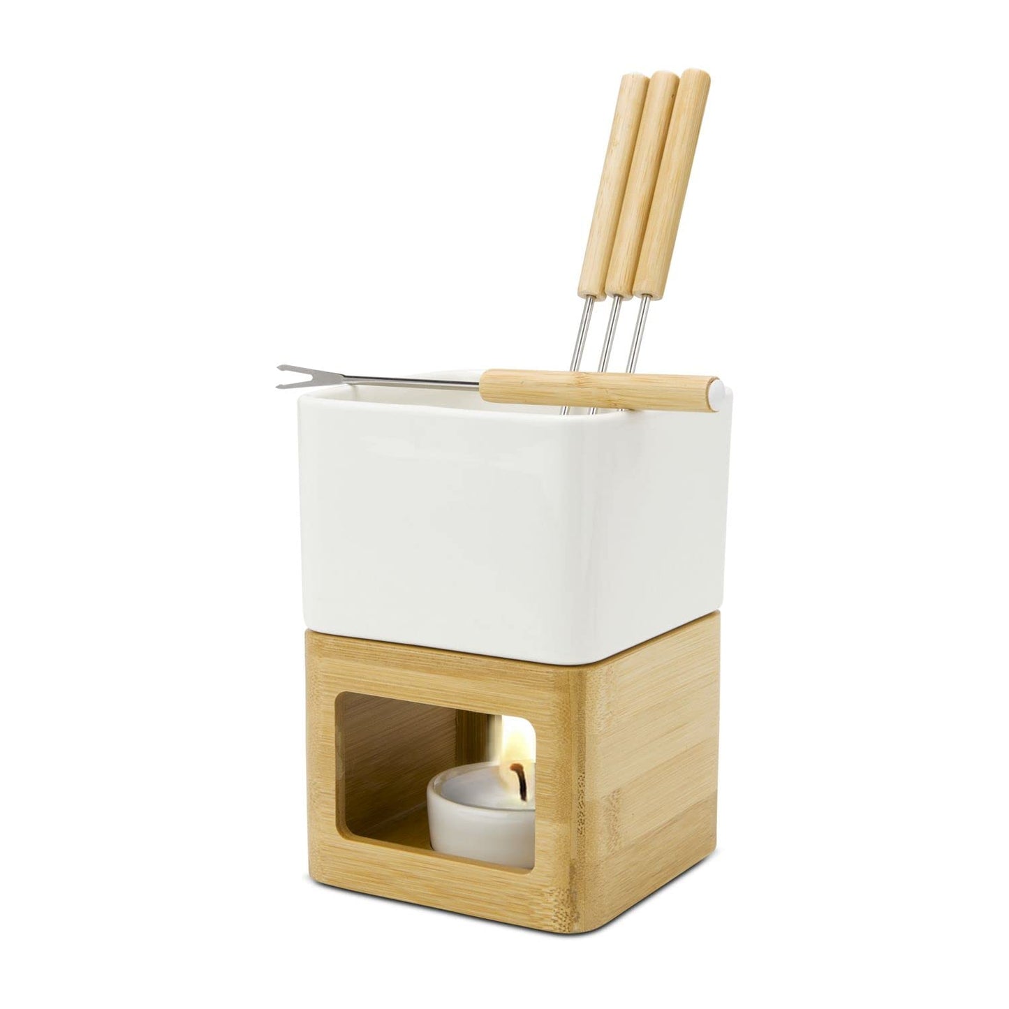 ROMINOX gift item chocolate fondue // Dolce with pot, burner, tealight holder, and 4 skewers in various shades of grey, also suitable for cheese or meat fondue; approx. 11 x 11 x 15 cm