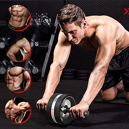 EnterSports Ab Roller, 6-in-1 Ab Trainer with Fitness Band, Push-Up Bars, Knee Pad, Fitness Equipment Ab Wheel Set.