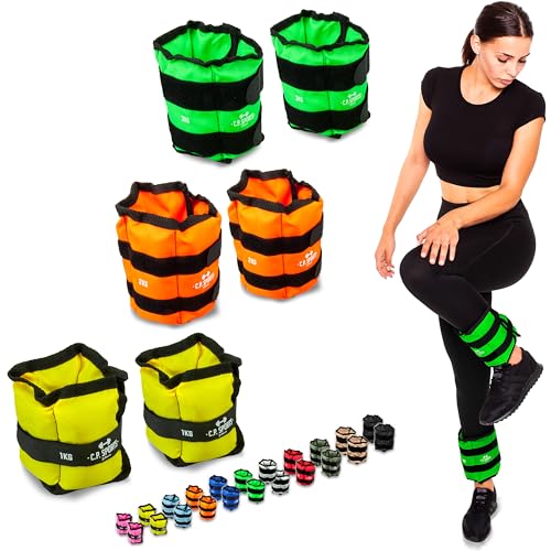 C.P.Sports Weight Cuffs Pairs for wrists & ankles | Weights for arms & legs | 0.5KG to 8KG | Ankle Weights for fitness, jogging, endurance, strength training | 2X 1.0KG + 2X 2.0KG + 2X 3.0KG
