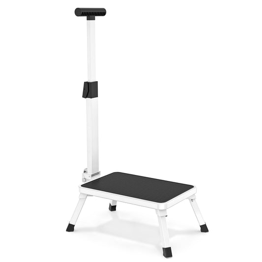 Xtsuen step stool with handle, folding step ladder, one-step ladder with non-slip tread for adults, elderly, and children in kitchen, bathroom, and house, up to 150 kg capacity.