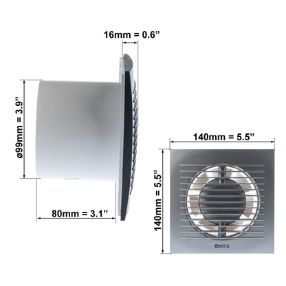 EUROPLAST Ø 150mm bathroom fan with humidity sensor and timer. Quiet plastic ventilator in silver.